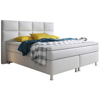 Boxspringbett mit Topper /  in Weiß  - Silberfarben/Weiß, KONVENTIONELL, Leder/Textil (200/125/210cm) - MID.YOU