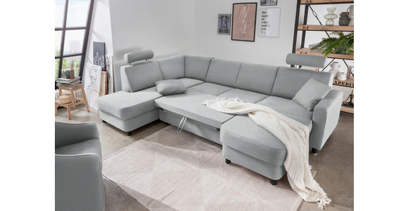 WOHNLANDSCHAFT  in Webstoff Hellgrau  - Hellgrau/Schwarz, Design, Holz/Textil (198/296/165cm) - Xora