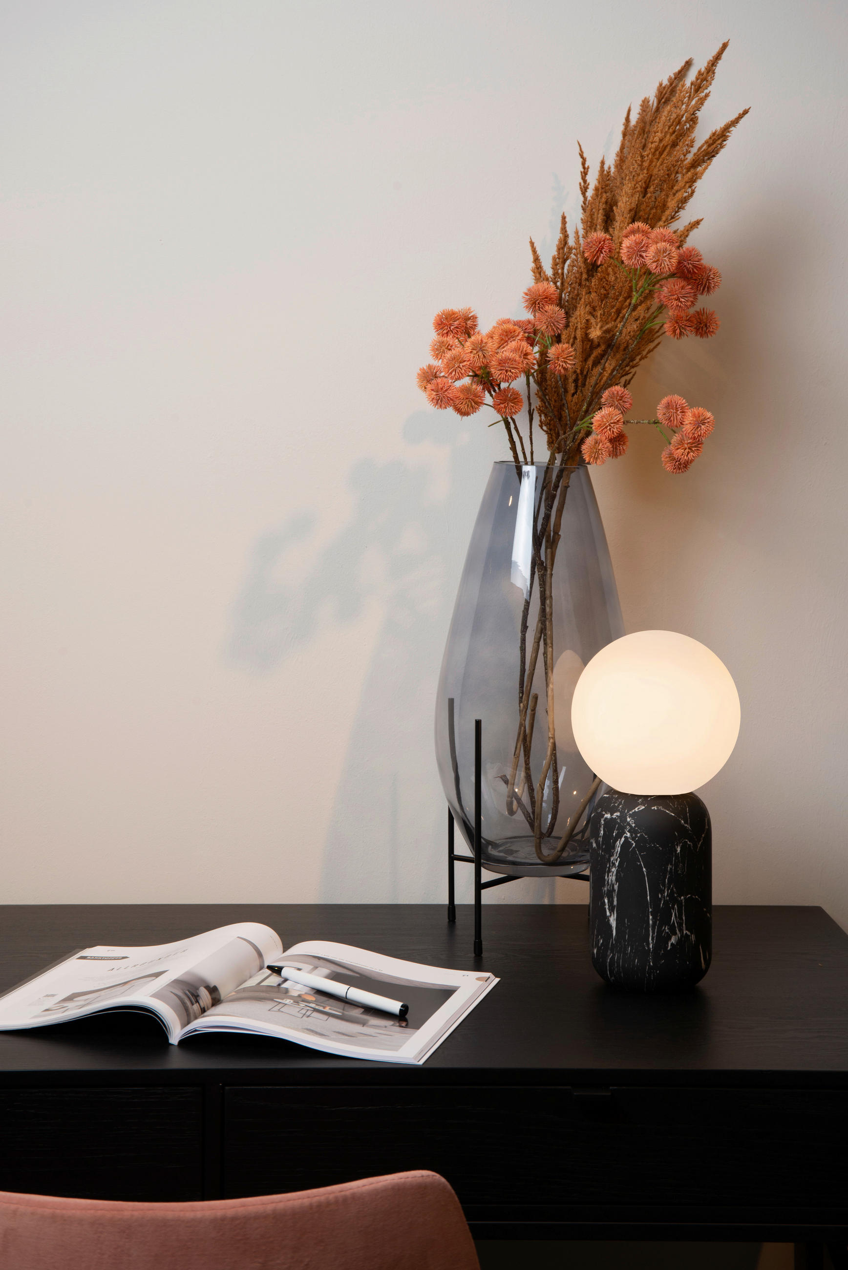 TISCHLEUCHTE MARBOL 15/15/32 cm   - Opal/Schwarz, Design, Glas/Metall (15/15/32cm) - Lucide