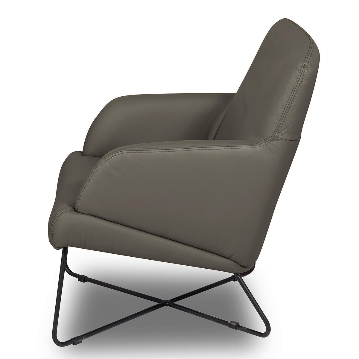 SESSEL Echtleder Schlammfarben  - Schlammfarben/Schwarz, Design, Leder/Metall (67/87/74cm) - Livetastic