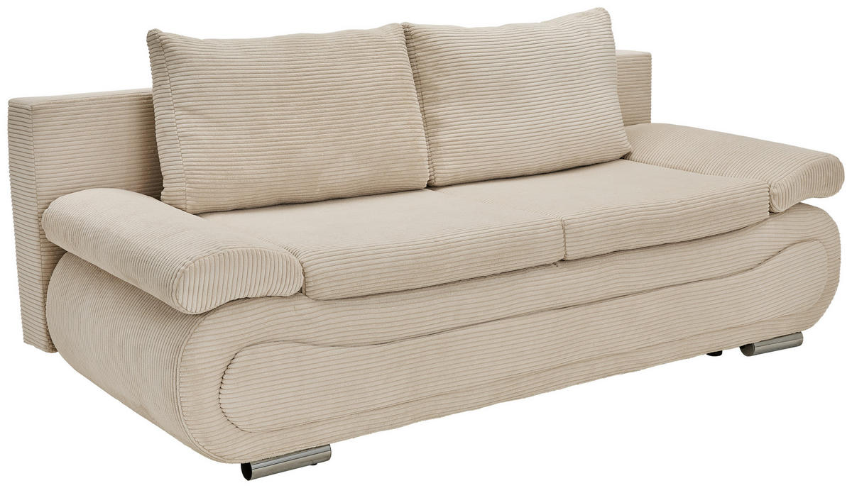 SCHLAFSOFA  mit Bettfunktion erhältlich Cord Hellgrau, Beige  - Chromfarben/Beige, Design, Textil/Metall (200/78/90cm) - Venda