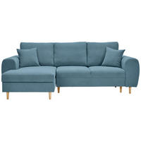 ECKSOFA in Webstoff Blau  - Blau/Naturfarben, Konventionell, Holz/Textil (145/250cm) - MID.YOU