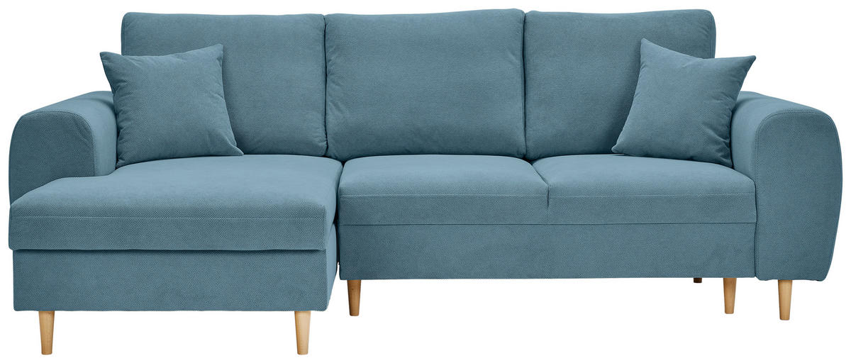 ECKSOFA in Webstoff Blau  - Blau/Naturfarben, Konventionell, Holz/Textil (145/250cm) - MID.YOU