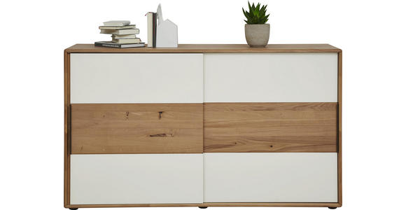 KOMMODE Wildeiche massiv gebürstet Eichefarben, Magnolie - Eichefarben/Magnolie, Design, Glas/Holz (164/95,8/44,2cm) - Valnatura