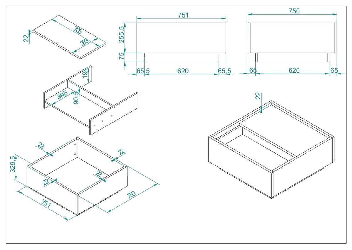 COUCHTISCH rechteckig Eichefarben, Anthrazit  - Eichefarben/Anthrazit, Design, Holzwerkstoff (75/33/75cm) - MID.YOU