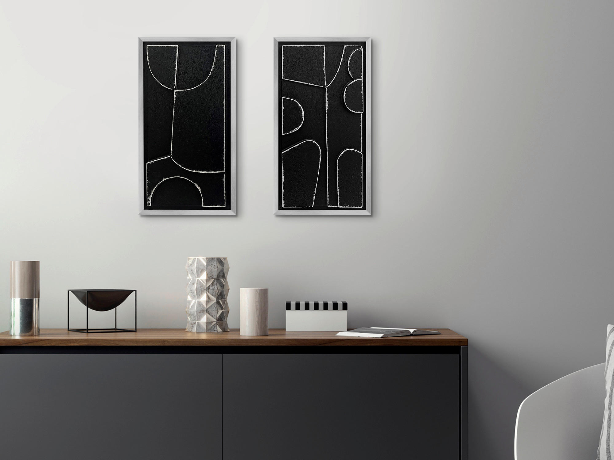 ORIGINALBILD Abstraktes  - Silberfarben/Schwarz, Trend, Holzwerkstoff/Kunststoff (30/55cm) - Monee