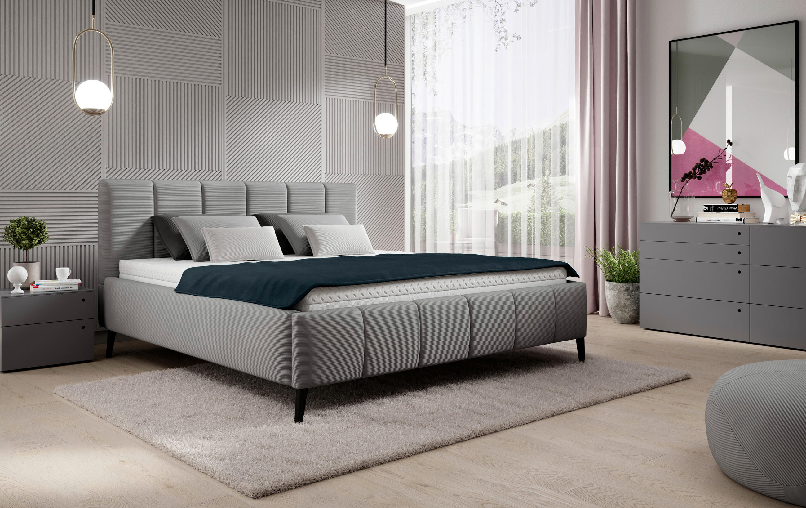 STOPPAD SÄNG 180/200 cm  i grå  - svart/grå, Trend, trä/textil (180/200cm) - Best Price