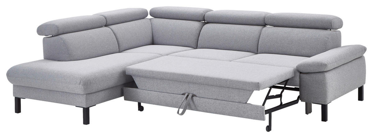 ECKSOFA in Flachgewebe Hellgrau  - Hellgrau/Schwarz, Design, Holzwerkstoff/Textil (217/272cm) - Pure Home Comfort