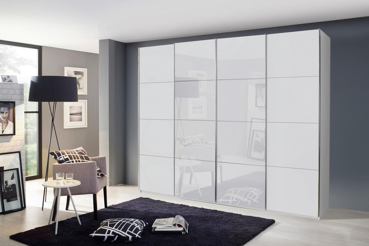 SCHWEBETÜRENSCHRANK 271/235/68 cm 4-türig Weiß  - Chromfarben/Weiß, KONVENTIONELL, Glas/Holzwerkstoff (271/235/68cm) - Novel