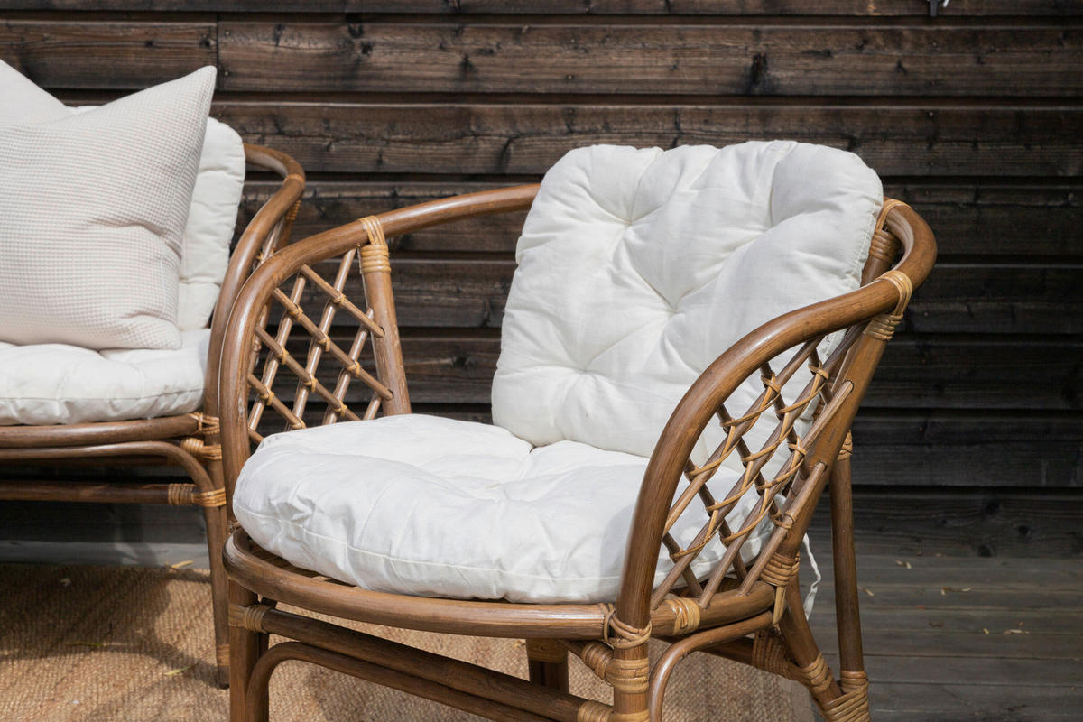 LOUNGEGARNITUR Rattan  - Creme/Naturfarben, MODERN, Holz/Textil (115/71/68cm) - Gardenson