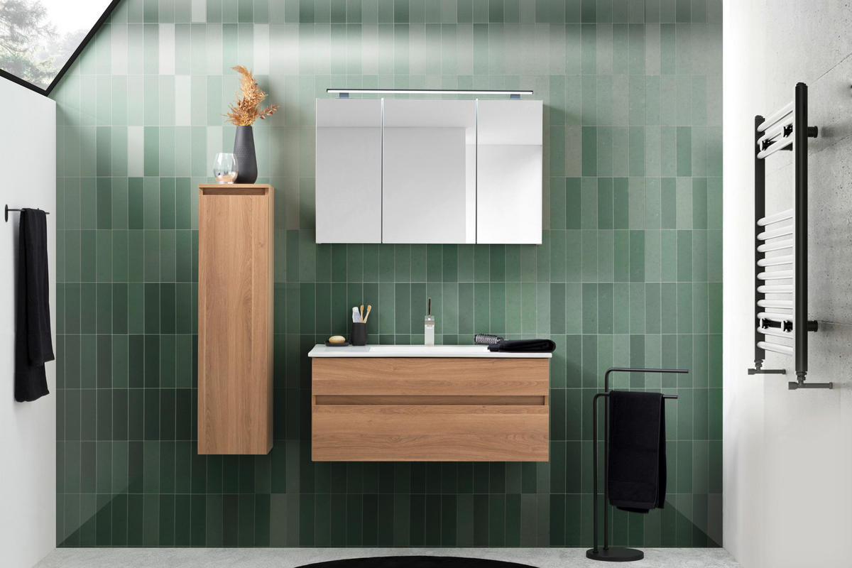 BADEZIMMER 3-teilig  in 102 cm  - Eiche dunkel/Weiss, Design, Glas/Keramik (102cm) - Novel