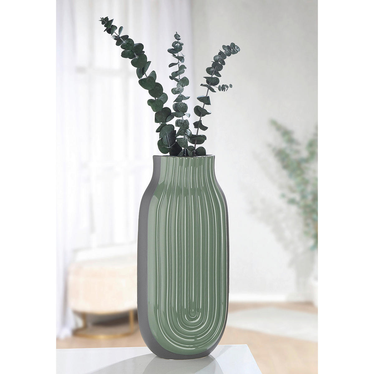 DEKOVASE  - Blaugrau/Mintgrün, Basics, Keramik (17/37/12cm)