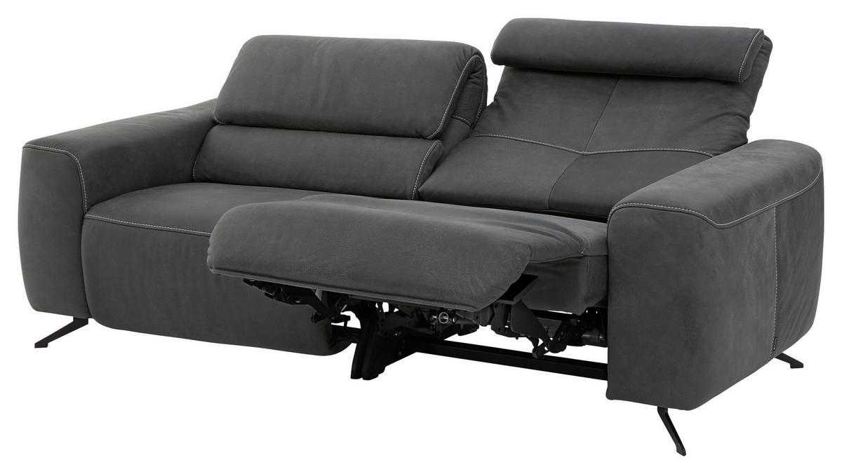 2,5-SITZER Graphitfarben Echtleder  - Beige/Schwarz, Design, Leder/Metall (204/82/96cm) - Musterring