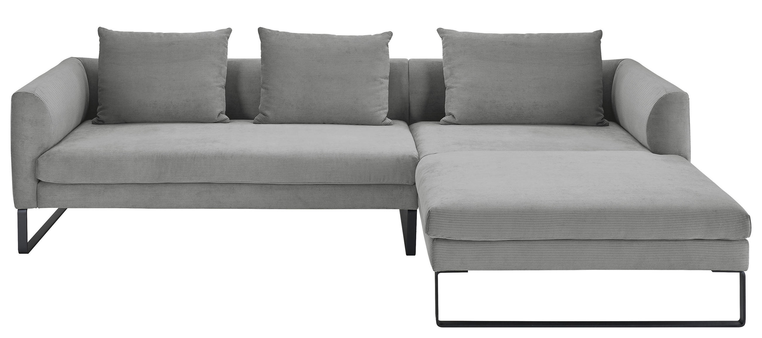 ECKSOFA Grau Feincord Rückenkissen, Rücken echt  - Schwarz/Grau, KONVENTIONELL, Textil/Metall (284/178cm) - Hom`in