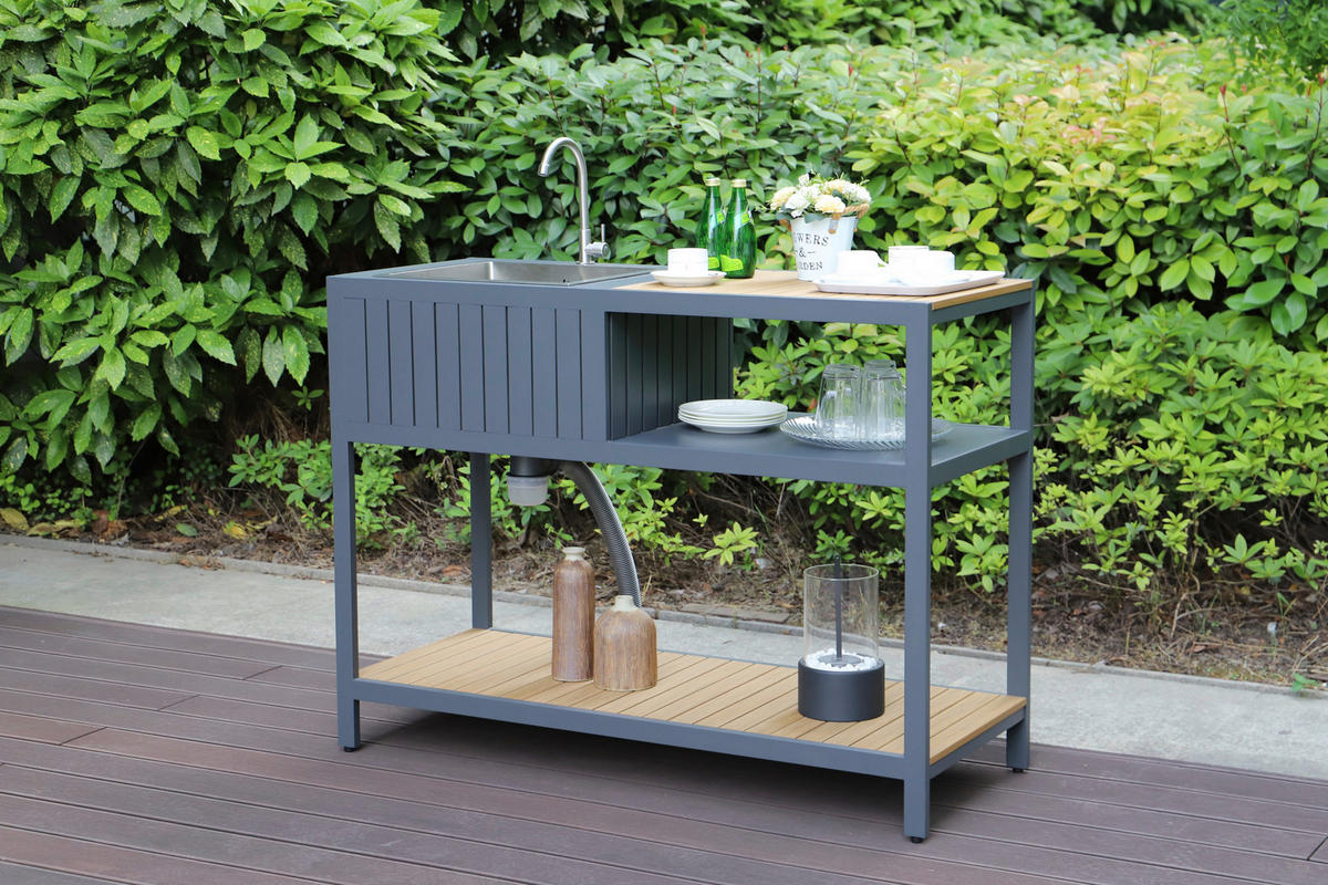 OUTDOORKÜCHE - Anthrazit/Teakfarben, MODERN, Kunststoff/Metall (127/95/50cm) - Ambia Garden