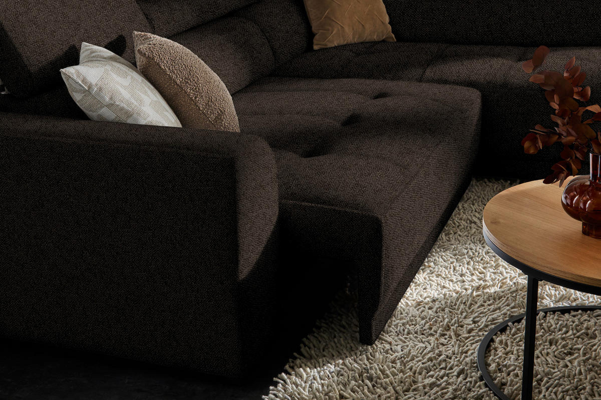 ECKSOFA in Struktur Dunkelbraun  - Dunkelbraun/Schwarz, Design, Kunststoff/Textil (284/205cm) - MID.YOU