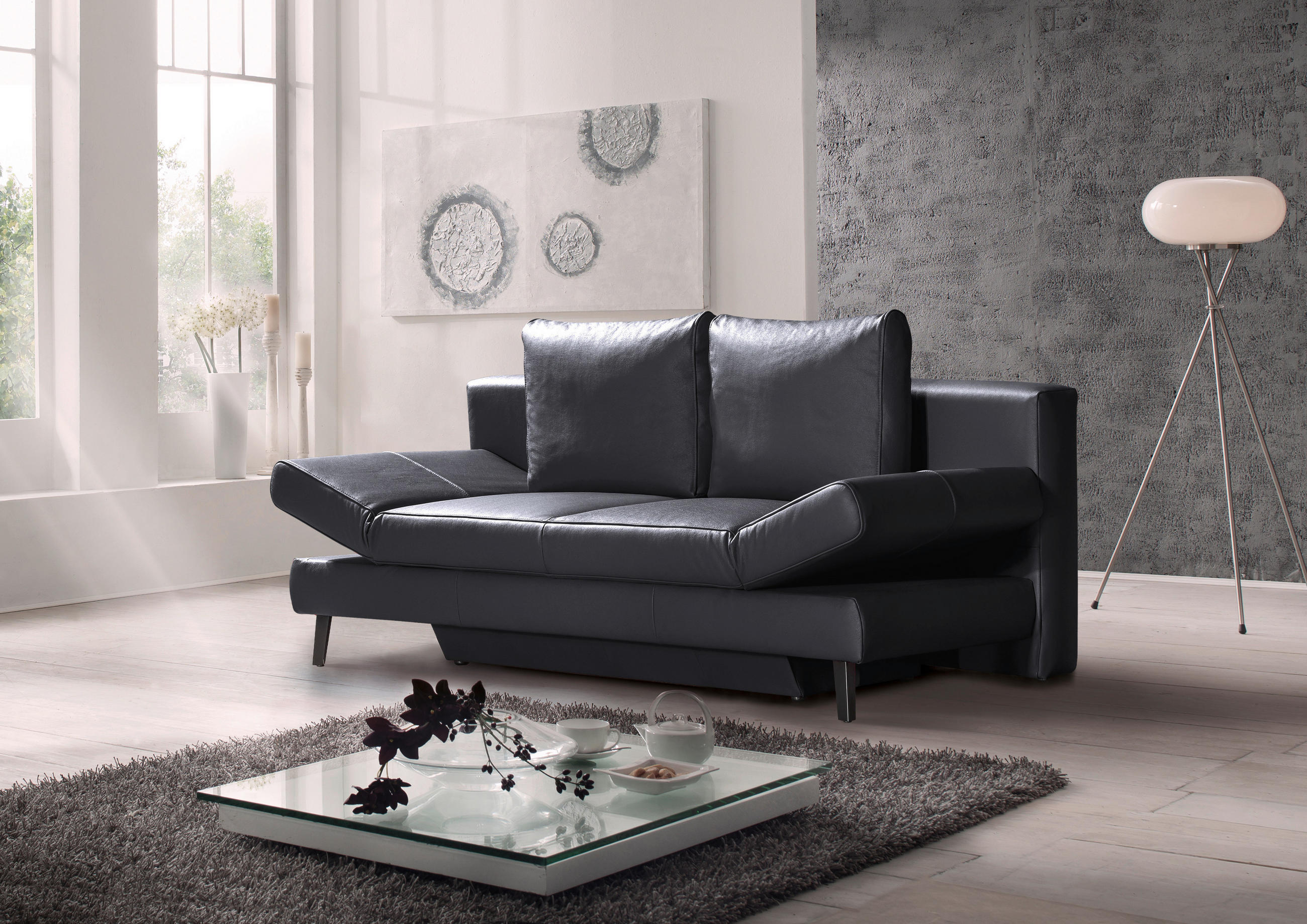 SCHLAFSOFA Anthrazit Echtleder  - Anthrazit/Schwarz, KONVENTIONELL, Leder/Metall (200/85/90cm) - Novel