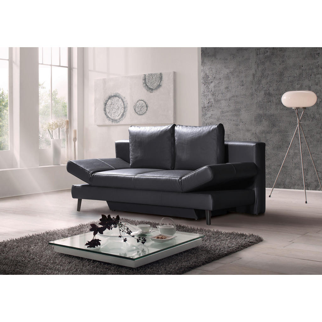 Thumbnail - Novel Schlafsofa, Anthrazit, Leder, Echtleder, Rindleder, Uni, 2-Sitzer, 200x85x90 cm, Fußauswahl, Lederauswahl, Schlafe...