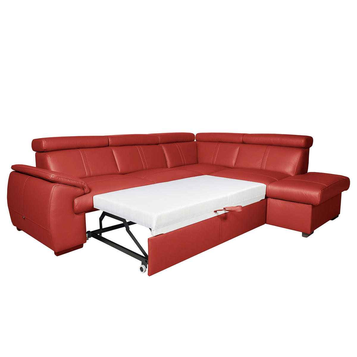 ECKSOFA  in Echtleder Rot  - Wengefarben/Rot, Design, Leder/Holz (265/211cm) - Livetastic