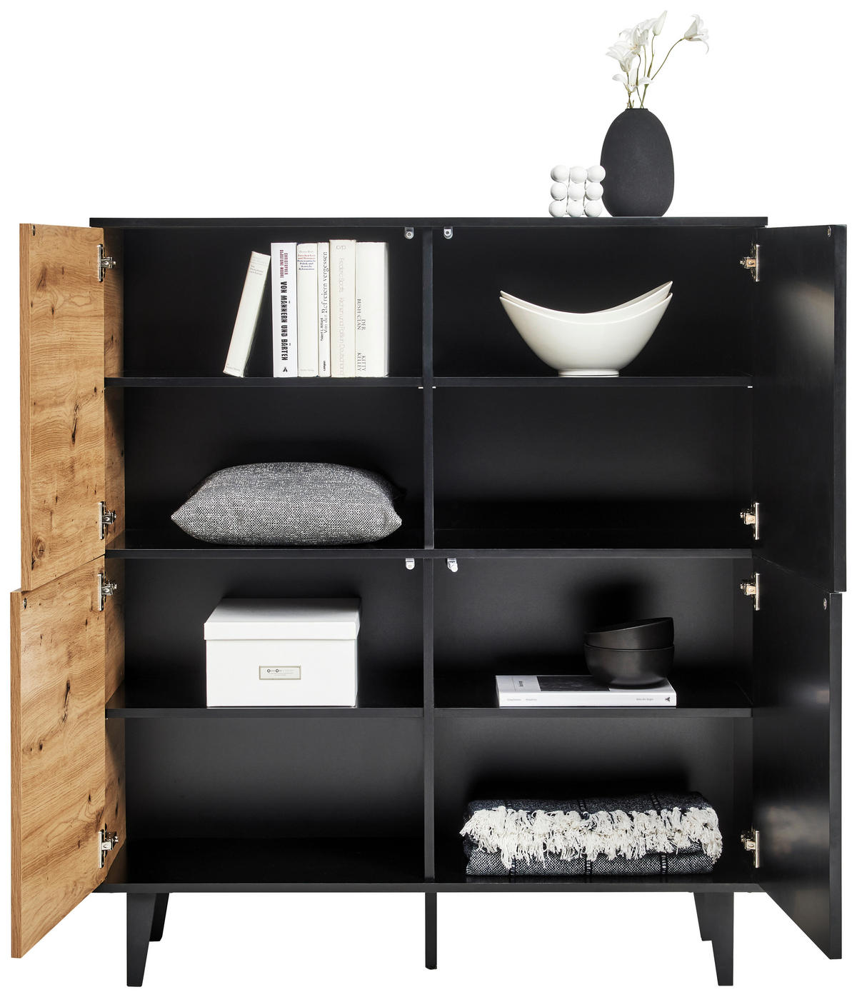 HIGHBOARD  in 106,5/126/40 cm  - Schwarz/Eiche Artisan, Design, Holzwerkstoff/Metall (106,5/126/40cm) - Xora