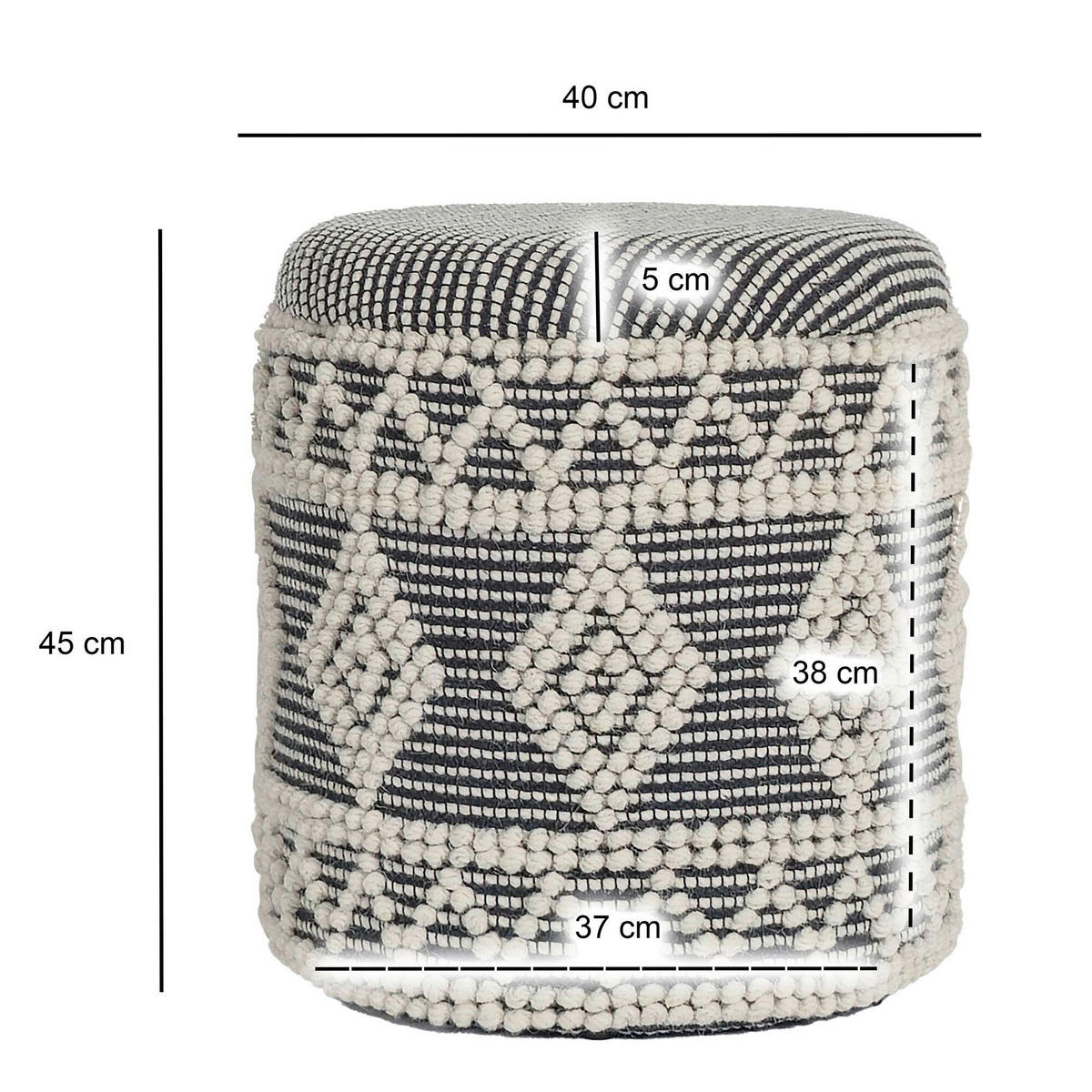 HOCKER Creme, Schwarz  - Creme/Schwarz, Design, Textil (40/45/40cm) - MID.YOU