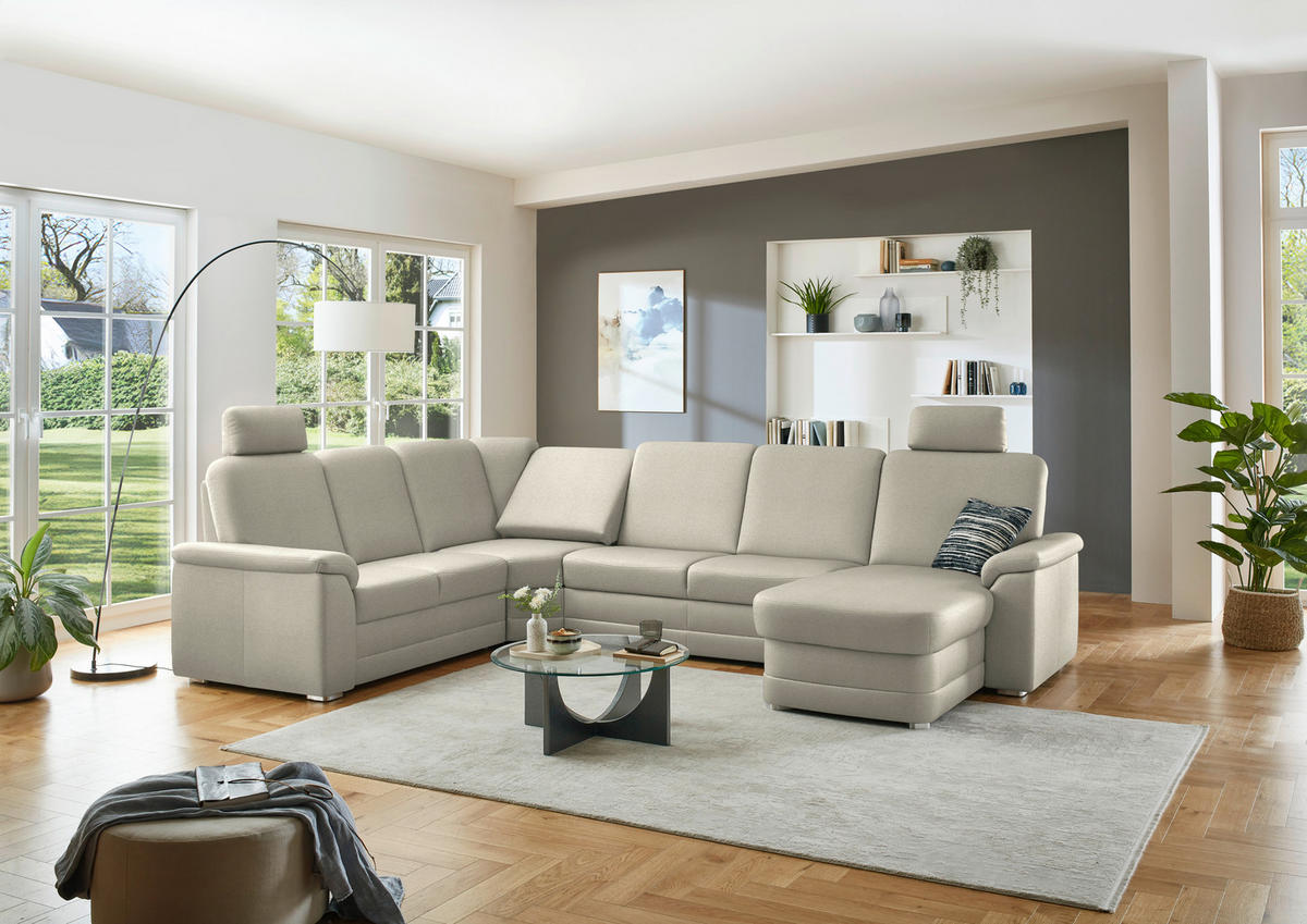 WOHNLANDSCHAFT  in Chenille Silberfarben  - Silberfarben/Alufarben, KONVENTIONELL, Holz/Textil (235/329/160cm) - Beldomo Comfort