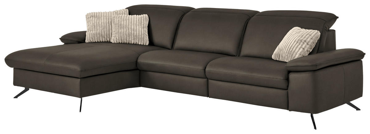 ECKSOFA  Echtleder Graubraun  - Graubraun/Schwarz, Design, Leder/Metall (169/307cm) - Beldomo Premium