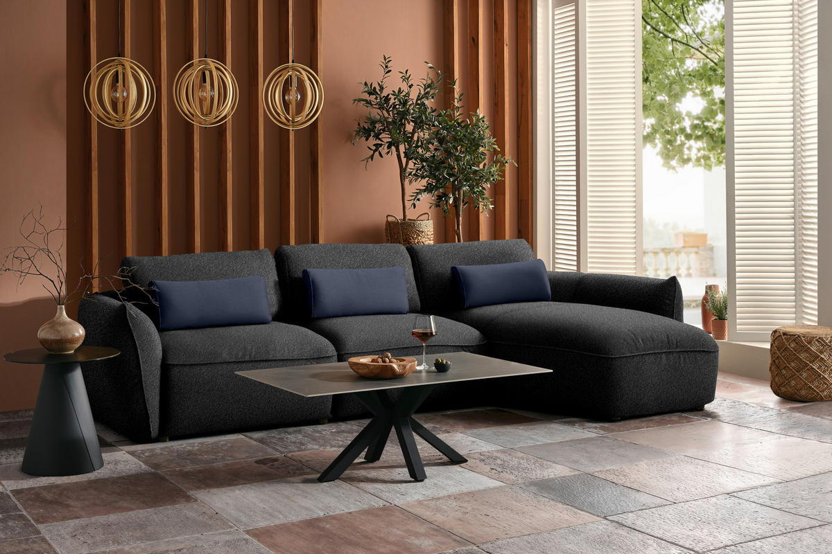 ECKSOFA  in Chenille Dunkelblau  340/190 cm  - Schwarz/Dunkelblau, Design, Kunststoff/Textil (340/190cm) - Belluti