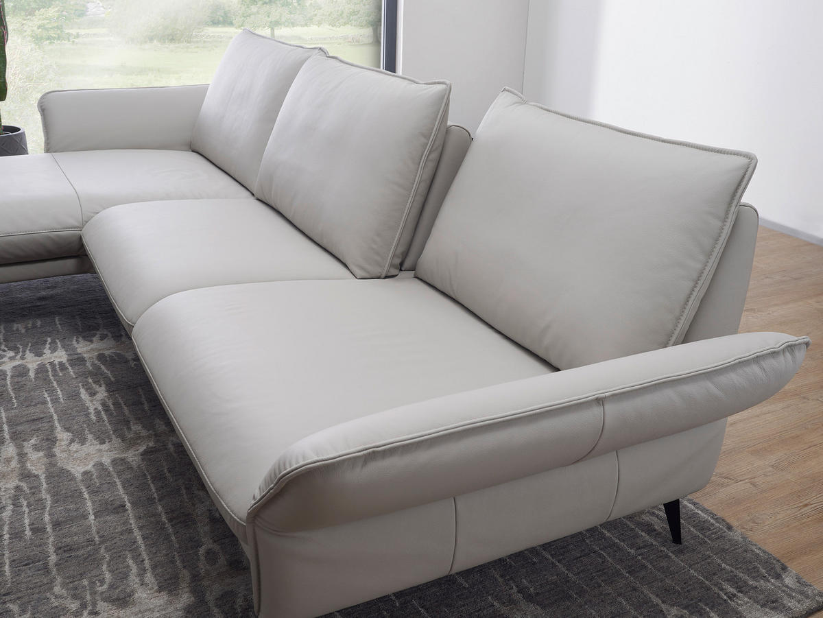 ECKSOFA Hellgrau Echtleder  - Hellgrau/Schwarz, LIFESTYLE, Leder/Metall (168/260cm) - Moderano