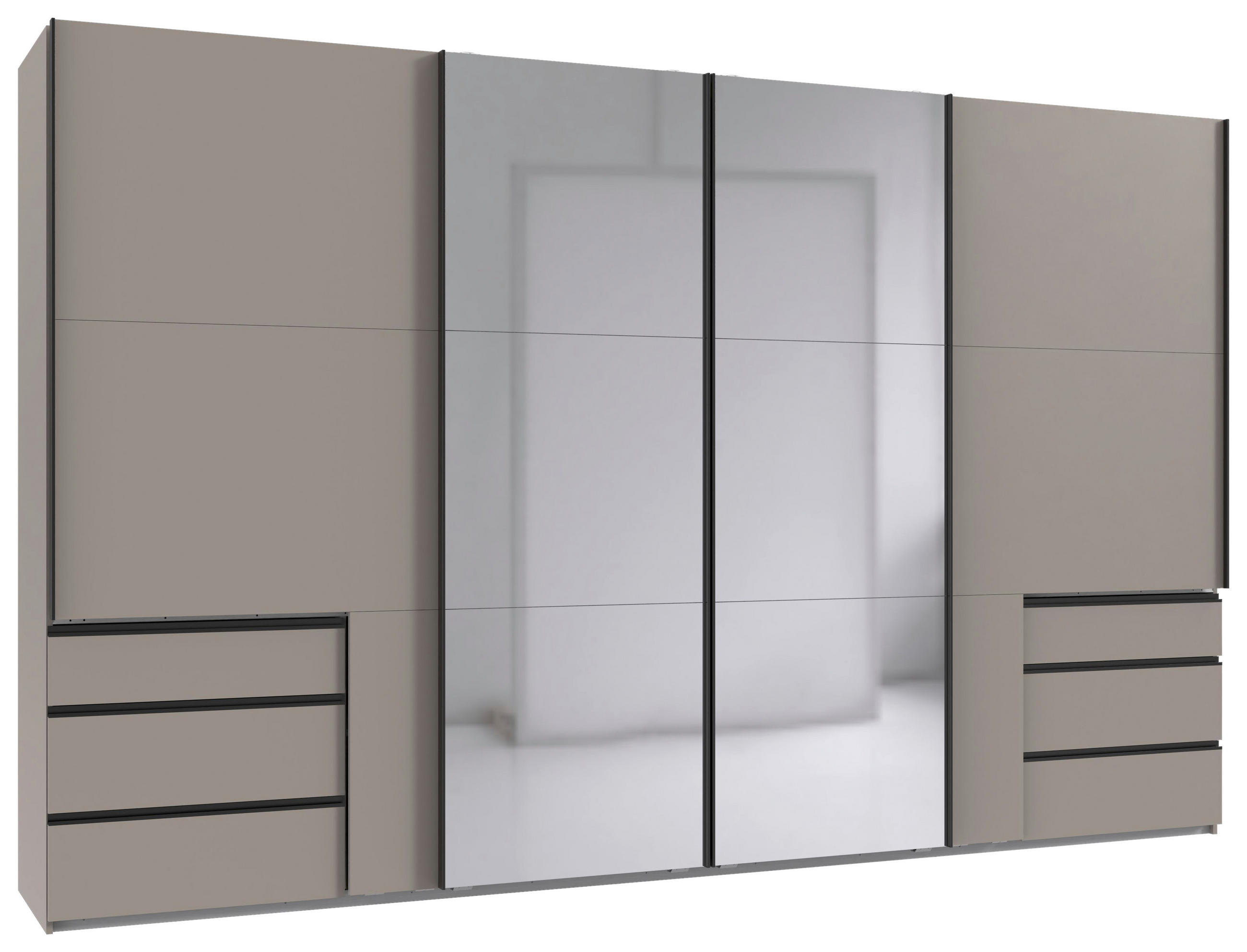 SCHWEBETÜRENSCHRANK 350/216/65 cm,  in Sahara, 4 Tür(en)  - Schwarz/Sahara, Basics, Glas/Holzwerkstoff (350/216/65cm) - MID.YOU