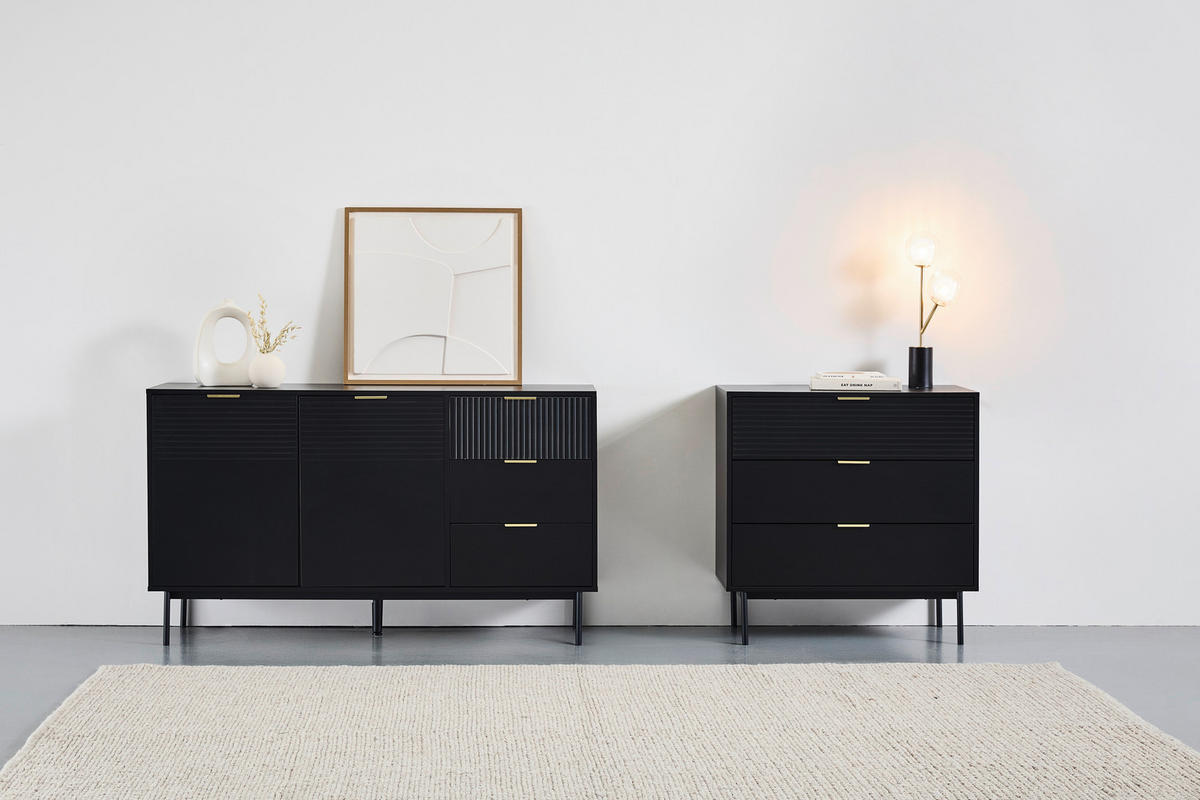COMODĂ CU UȘI 140/80/40 cm  - auriu/negru, Design, metal/material pe bază de lemn (140/80/40cm) - Livetastic
