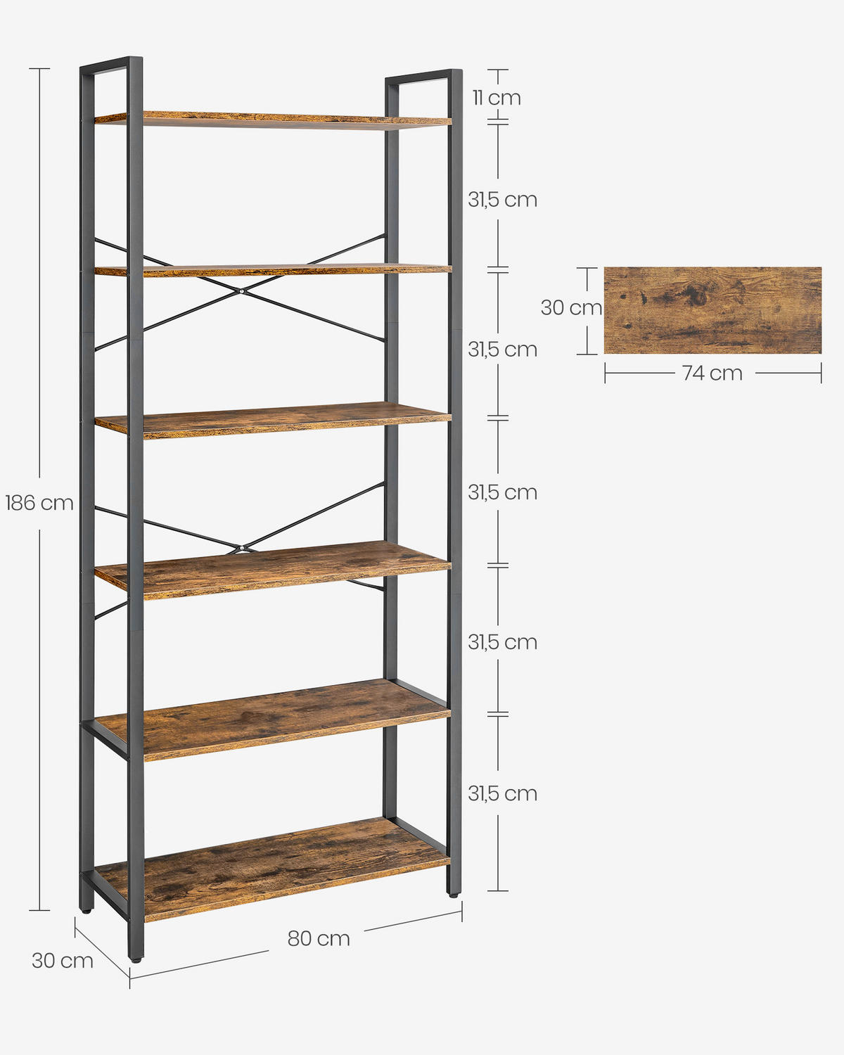 REGAL Braun, Schwarz  - Schwarz/Braun, Basics, Holzwerkstoff/Metall (80/186/30cm) - Boxxx