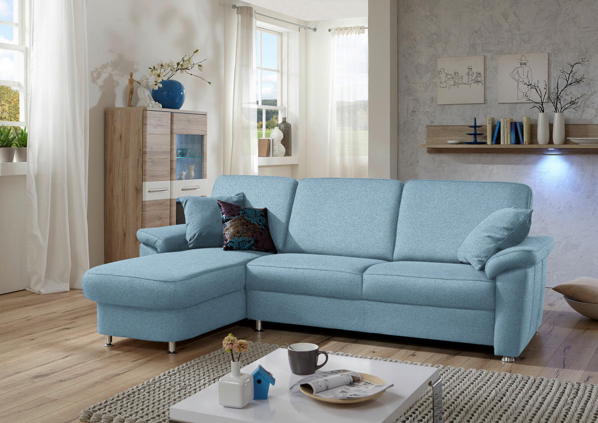ECKSOFA in Flachgewebe Hellblau  - Chromfarben/Hellblau, Konventionell, Textil/Metall (163/250cm) - Beldomo System