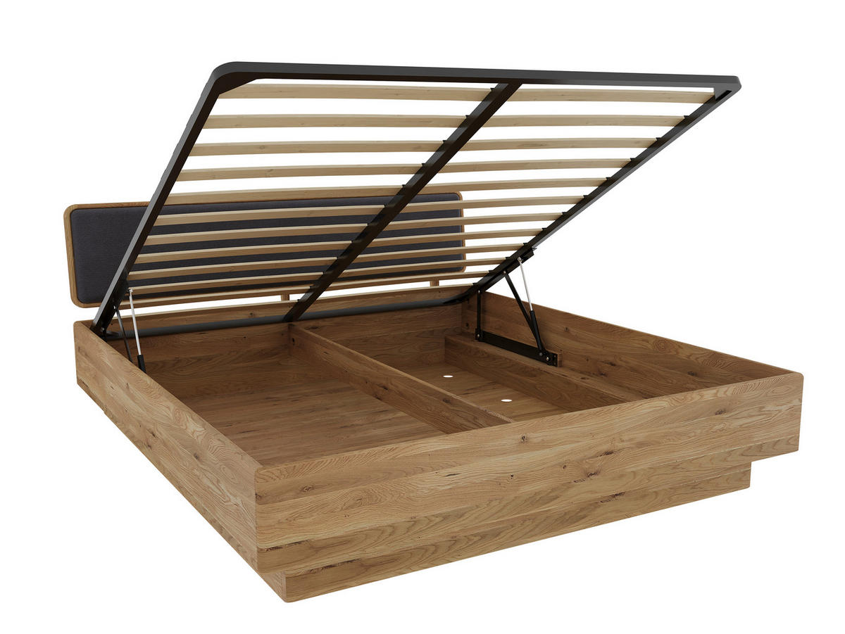 BETT in Braun, Eichefarben  - Eichefarben/Braun, MODERN, Holz/Textil (180/200cm) - MID.YOU
