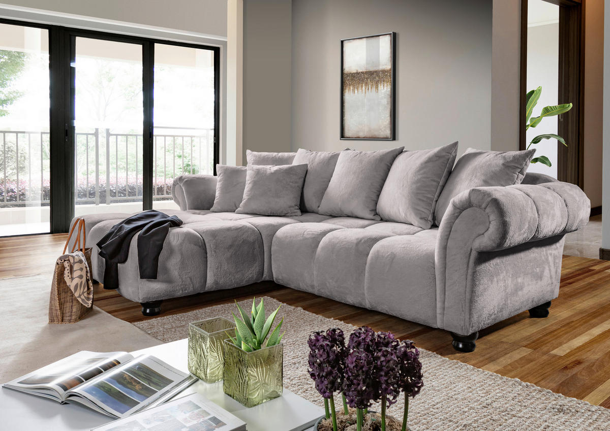 ECKSOFA  in Plüsch Grau  190/288 cm  - Dunkelbraun/Grau, KONVENTIONELL, Holz/Textil (190/288cm) - Carryhome