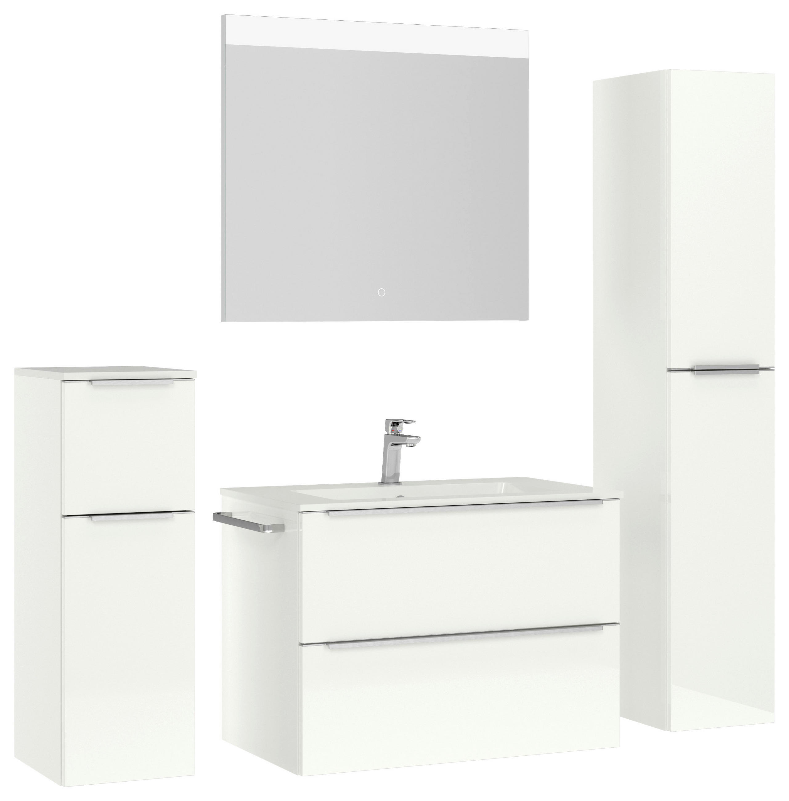 BADEZIMMER 5-teilig  in 141 cm  - Edelstahlfarben/Weiß Hochglanz, MODERN, Holzwerkstoff/Stein (141cm) - Nobilia