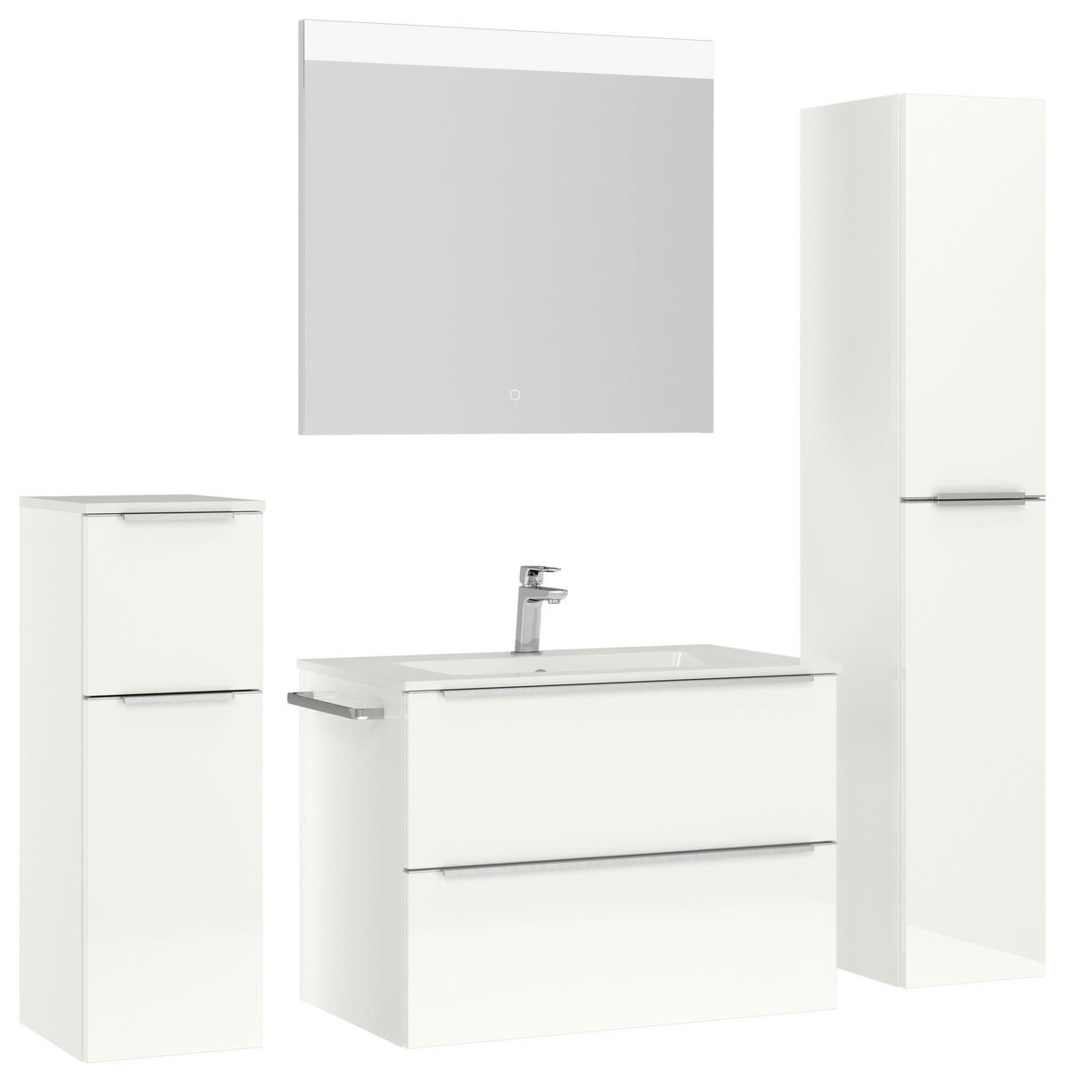 BADEZIMMER 5-teilig  in 141 cm  - Edelstahlfarben/Weiß Hochglanz, MODERN, Holzwerkstoff/Stein (141cm) - Nobilia