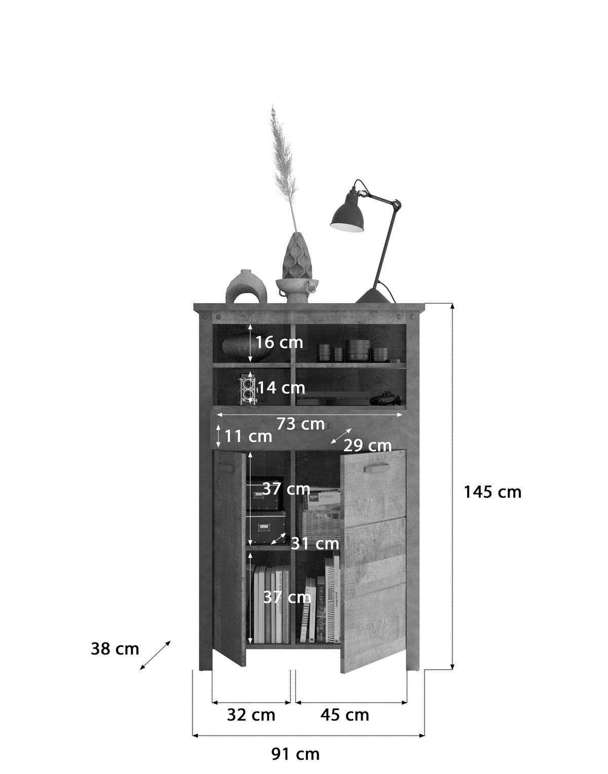 VITRINE  in Eichefarben, Dunkelgrau - Eichefarben/Dunkelgrau, KONVENTIONELL, Holzwerkstoff/Kunststoff (91/145/38cm) - MID.YOU