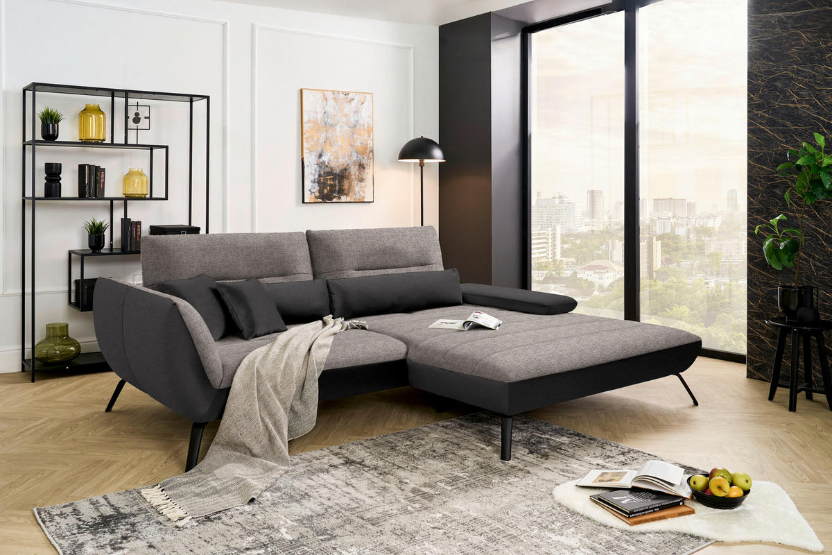 ECKSOFA in Webstoff Graubraun  - Graubraun/Schwarz, Konventionell, Textil/Metall (273/191cm) - Carryhome