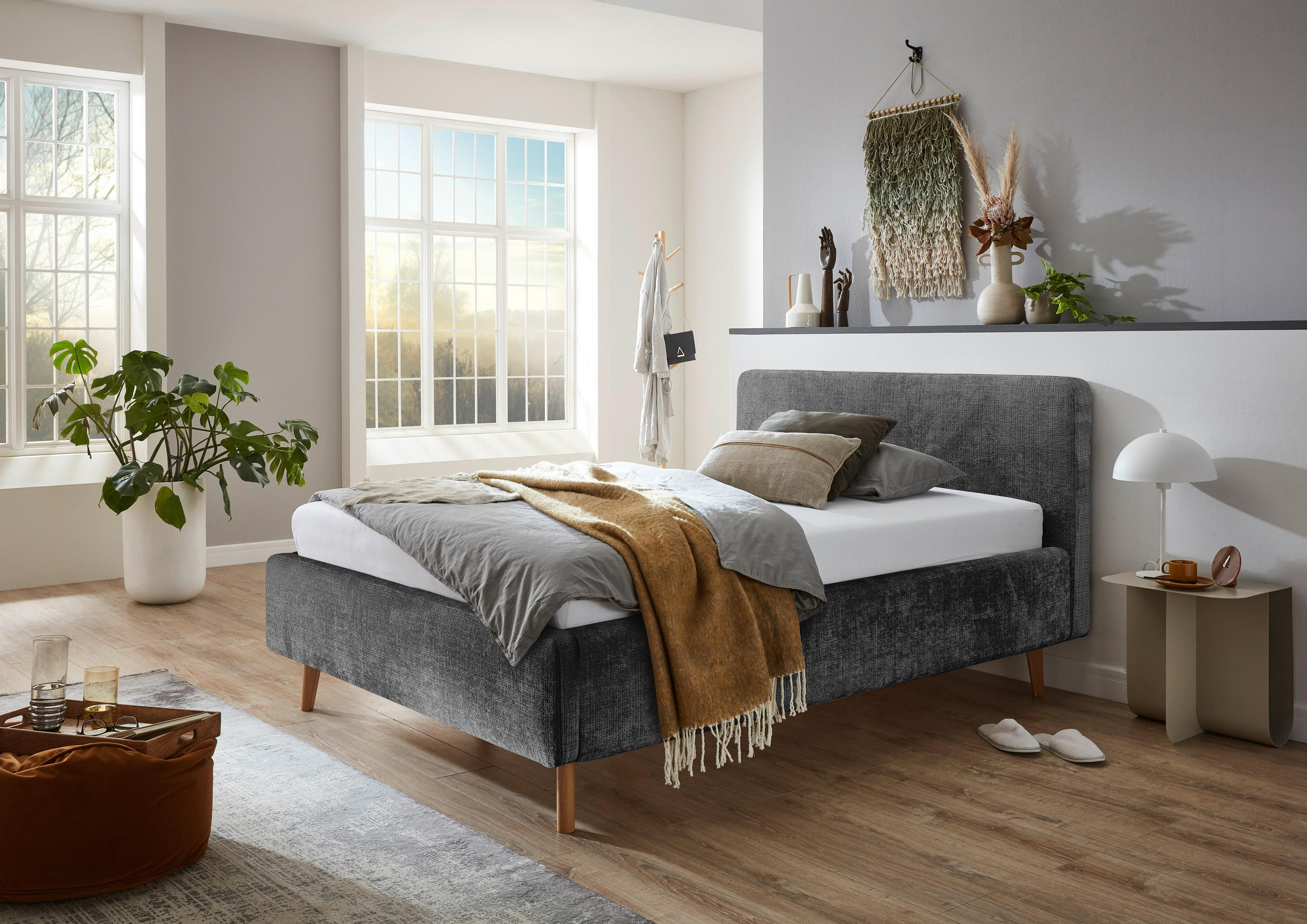 POLSTERBETT 140/200 cm  in Anthrazit  - Eichefarben/Anthrazit, Design, Holz/Textil (140/200cm) - Xora