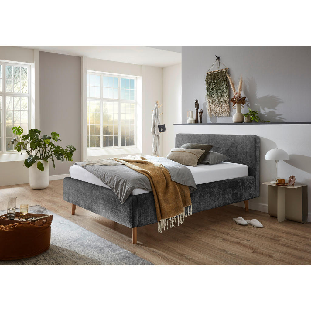 Thumbnail - Xora Polsterbett, Anthrazit, Textil, Eiche, massiv, H2 + H3, Höhe ca. 20 cm, 140x200 cm, Reach, Wendematratze,Lattenrost...