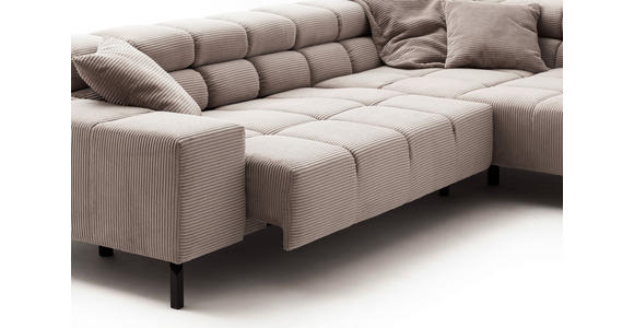 ECKSOFA inkl. Sitzvorzug in Cord Taupe  - Taupe/Schwarz, Design, Textil/Metall (321/216cm) - Hom`in