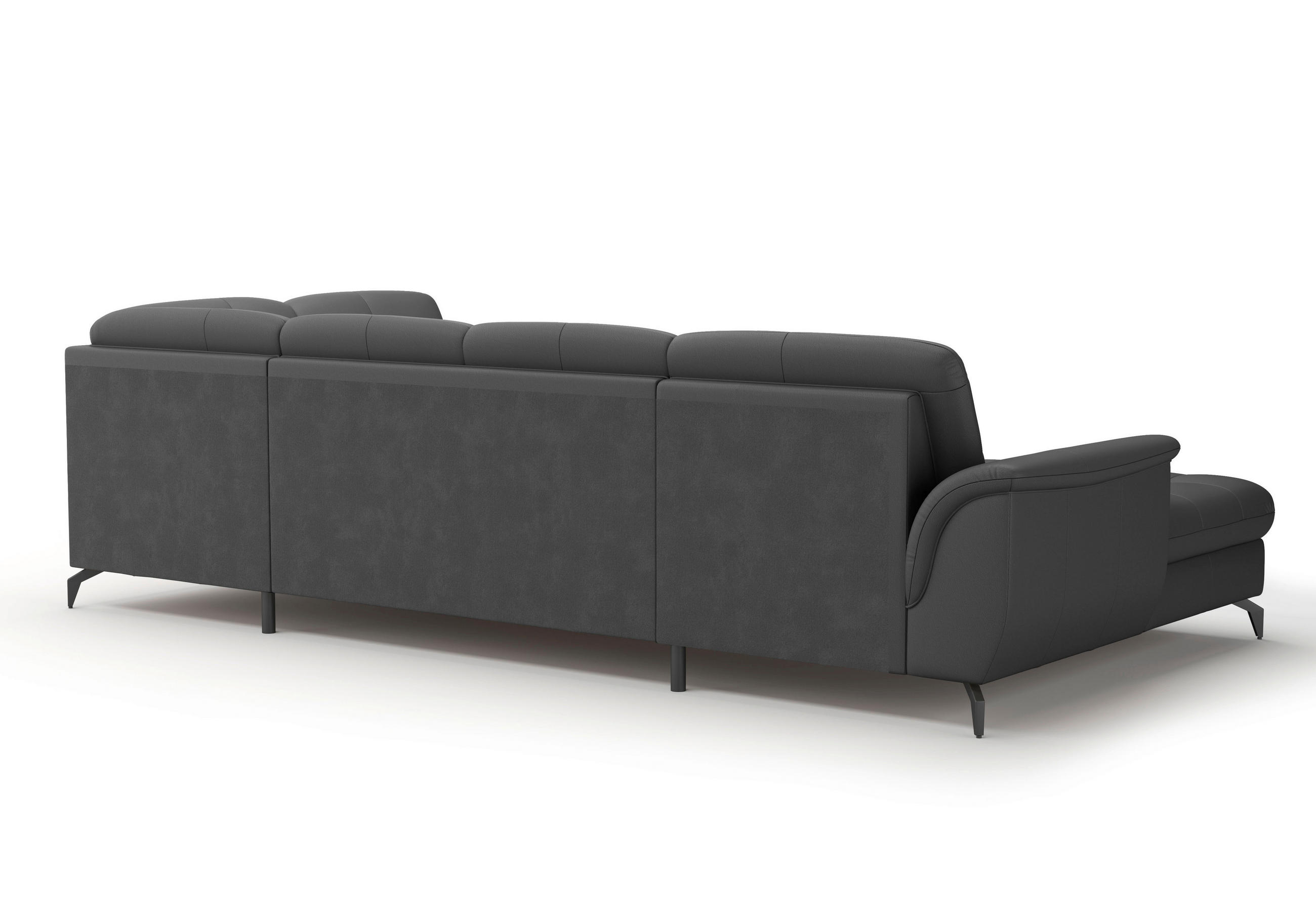 WOHNLANDSCHAFT Schwarz Kombination Echtleder/Stoff Vliesstoff  - Schwarz, MODERN, Leder/Textil (164/319/212cm) - Sit & More