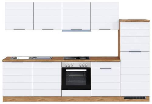 KÜCHENBLOCK 300 cm in Weiß, Eiche Wotan - Eiche Wotan/Weiß, Design, Holzwerkstoff/Metall (300cm) - Held
