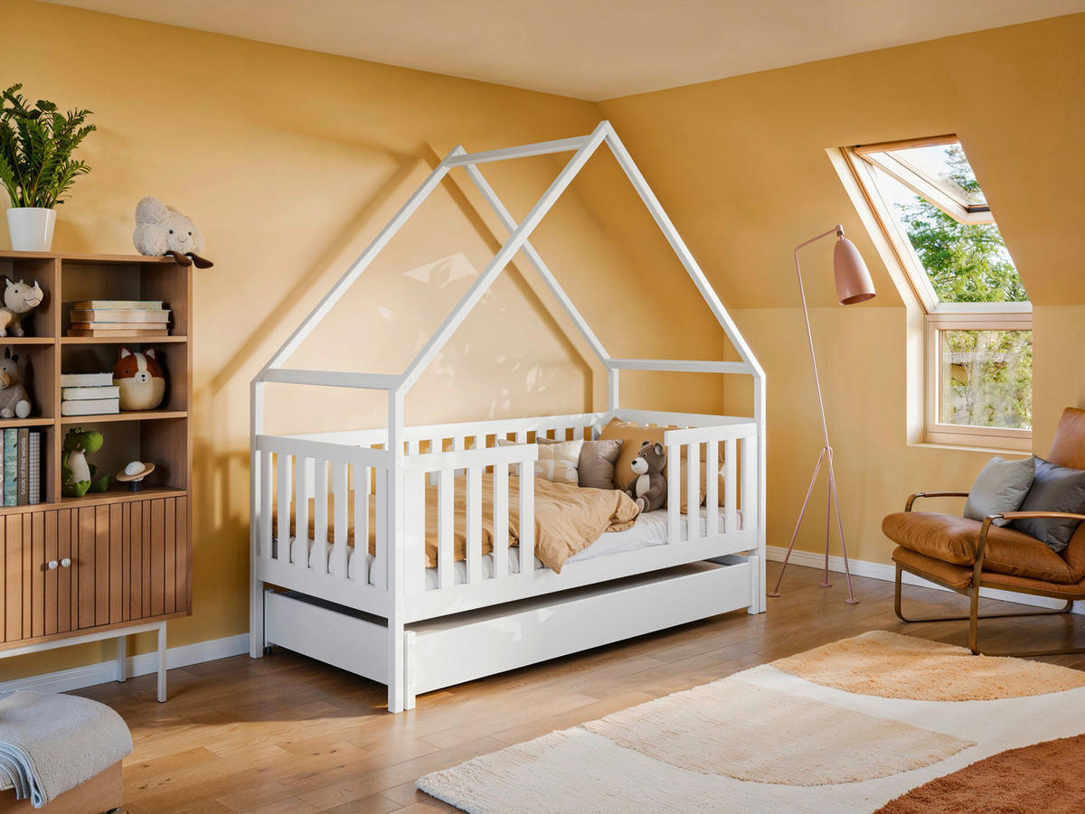 HAUSBETT Lattenrost, Matratzen 90/200 cm  - Birkefarben/Weiß, Basics, Holz/Holzwerkstoff (90/200cm) - Boxxx