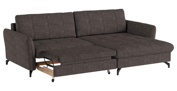 ECKSOFA in Flachgewebe, Leinenoptik Braun  - Schwarz/Braun, Design, Textil/Metall (242/170cm) - Xora