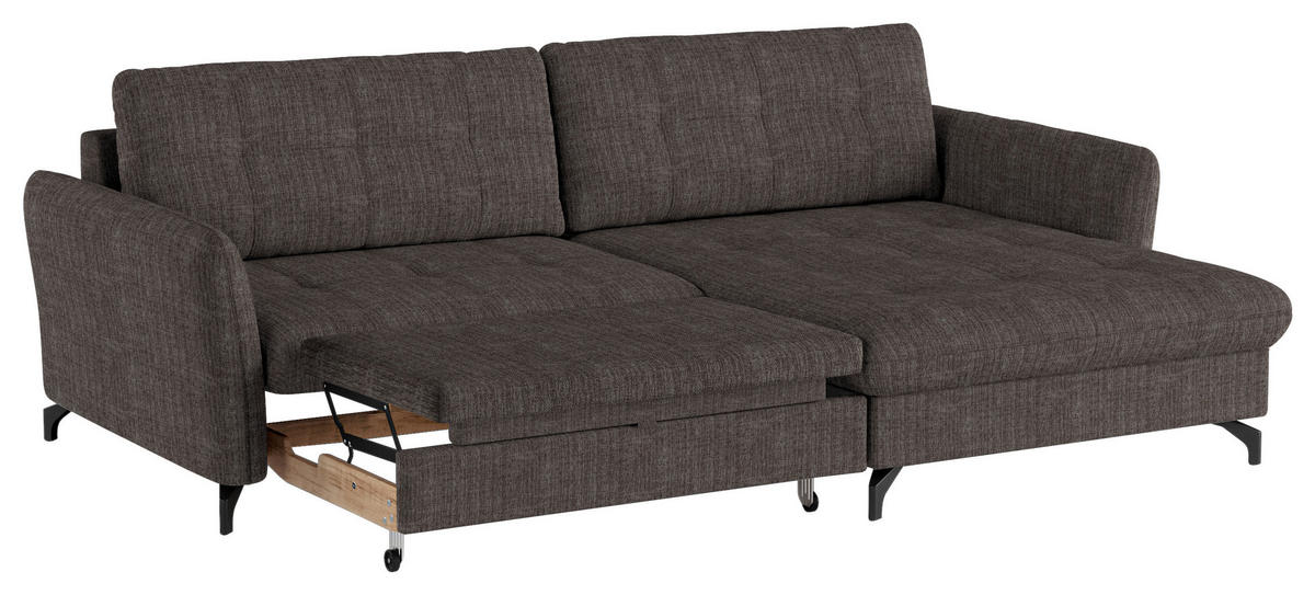 ECKSOFA in Flachgewebe, Leinenoptik Braun  - Schwarz/Braun, Design, Textil/Metall (242/170cm) - Xora