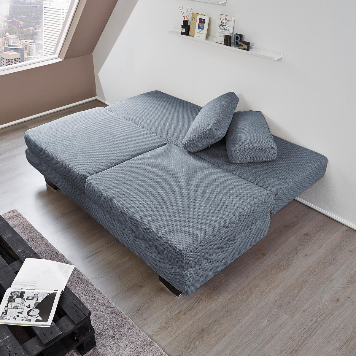 SCHLAFSOFA in Textil Blau, Grau  - Wengefarben/Blau, Design, Holz/Textil (203/94/100cm) - Novel