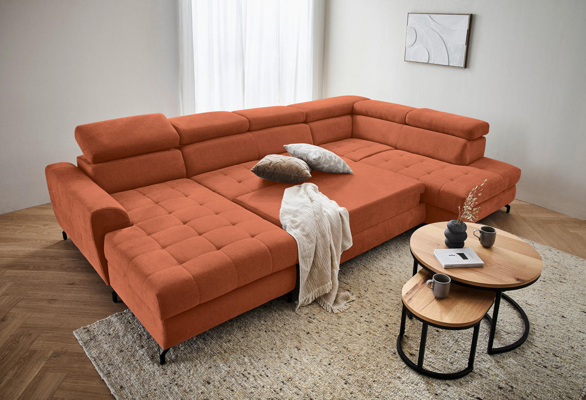 WOHNLANDSCHAFT Orange Struktur  - Schwarz/Orange, Design, Textil/Metall (177/327/203cm) - Stylife