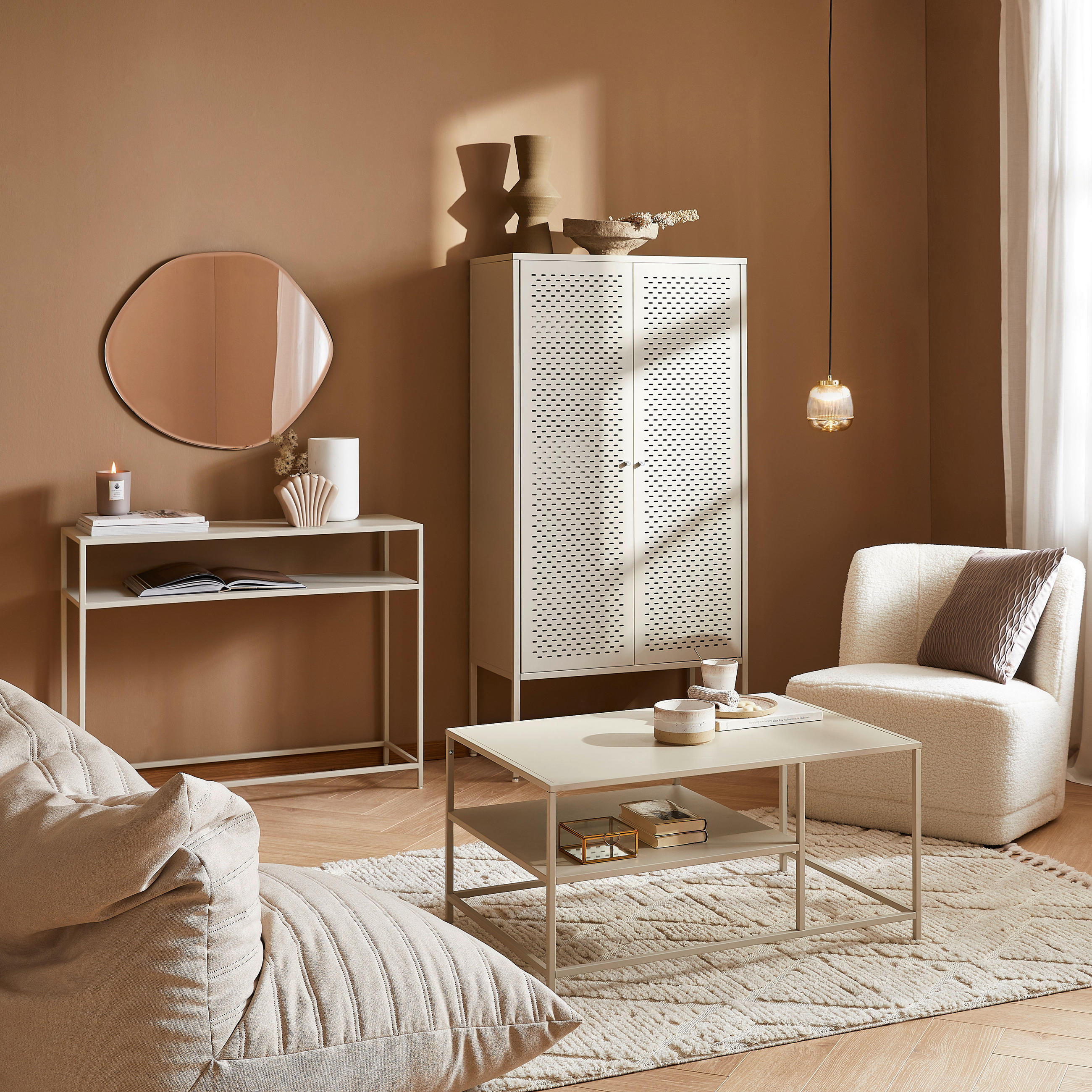 COUCHTISCH in Metall 90/60/45 cm - Creme/Grau, Design, Metall (90/60/45cm) - Lomoco